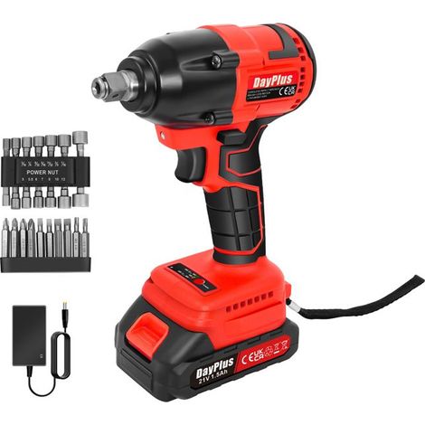 Llave de impacto inalámbrica 21V, 320 Nm, motor sin escobillas, 2 velocidades, con batería y LED