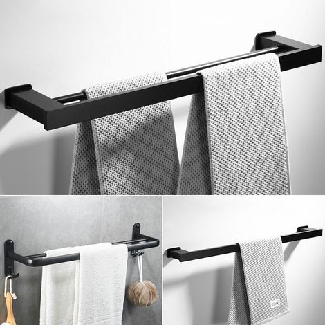 Towel rack with shelf, without drilling, black towel rack (1/5)