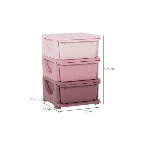 Rangement de jouets 3 niveaux, commode pour chambre d'enfant, petit meuble à tiroirs, rose (1/5)