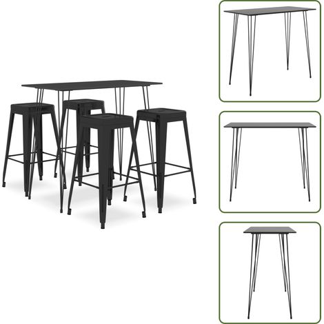 5-tlg. Bar-Set Schwarz - Bar Set - Bartisch - Barhocker - Küchenstuhl - Wohnzimmermöbel (1/5)