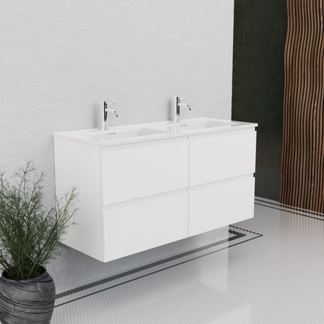 Inda - Meuble de salle de bain L.120 avec double vasque, blanc (1/5)