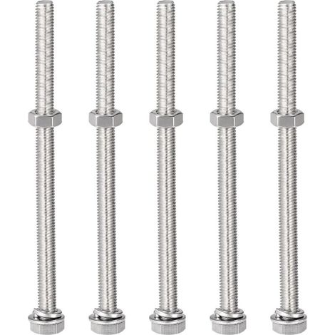 Lot de 5 vis à tête hexagonale M8 x 130 mm, écrous, rondelles plates et de verrouillage, boulons hexagonaux entièrement filetés en acier inoxydable 304 (1/5)