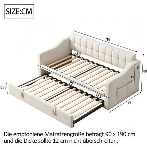 Schlafsofa 207 x 99 x 80 cm aus beigem Samtstoff, ausziehbar, für kleine Räume – MEUBLIV (1/5)