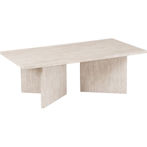 LITAR - Table basse rectangulaire couleur travertin beige 125 cm