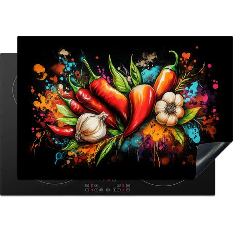 Induction Hob Protector Vegetable - Pepper - Garlic - Graffiti - Paint - Colorful 77x51 cm