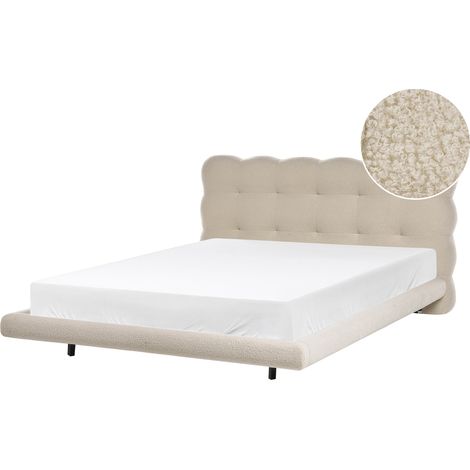 Cama de bouclé con cabecero con capitoné 140 x 200 cm somier de láminas patas de metal beige Soulisse (1/5)