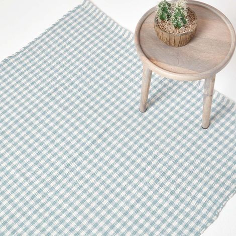 HOMESCAPES Tapis carreaux Vichy Bleu, 70x120 cm