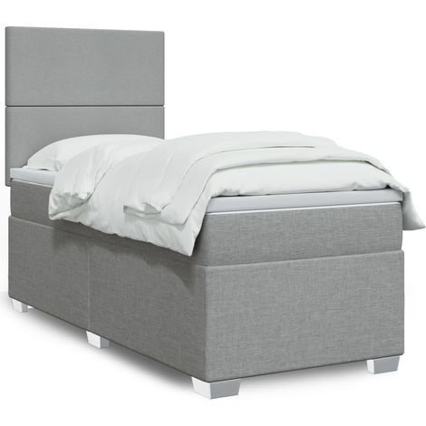 Cama box spring con colchón tela gris claro 80x200 cm (1/5)