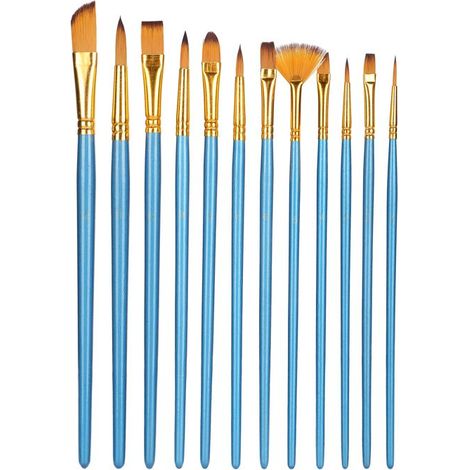 Ensemble de 12 pinceaux en nylon, adaptés à la peinture à l'huile, à l'acrylique, à l'aquarelle et à la gouache. (1/5)