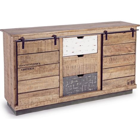 Credenza "Tudor" con struttura in mango e base in acciaio, stile industriale -2 Ante - 3 Cassetti