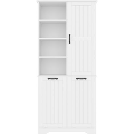 Mobile bagno salvaspazio 78 x 35 x 172,7 cm in MDF bianco con doppio cesto portabiancheria (1/5)
