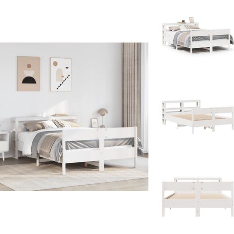Massivholzbett ohne Matratze Weiß 150x200 cm Kiefernholz - Bettgestell - Bettgestelle - Bettrahmen - Bett (1/5)