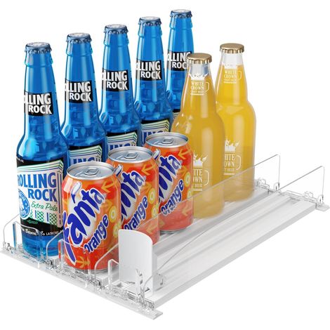 Organisateur De Boissons Pour Réfrigérateur - Distributeur Automatique À Glissière - Amortisseur De Vitesse - Diviseurs Réglables - 14,96 Pouces De Profondeur - Blanc - Lot De 3 (1/5)