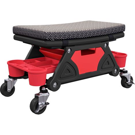 Tabouret d'atelier mobile 135 kg, siège de mécanicien pivotant à 360° avec roulettes, 64,5 x 33 x 35 cm, noir (1/5)