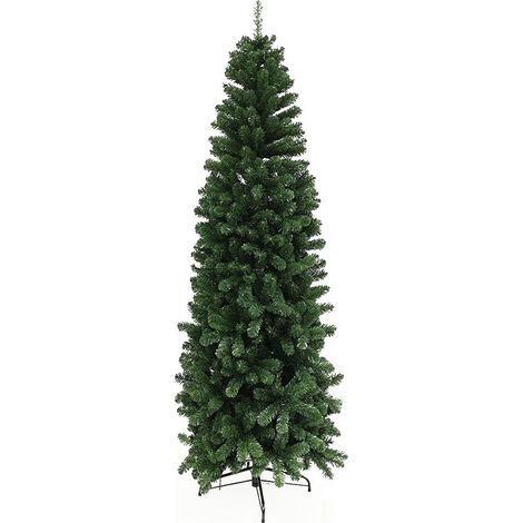 Albero di natale slim verde pino artificiale alto stretto cm 210 folto pieno salvaspazio ignifugo apertura ad ombrello (1/5)