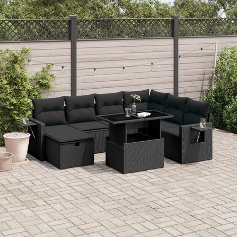 vidaXL Salon de jardin 8 pcs avec coussins noir résine tressée (1/5)