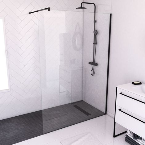 Parete doccia 140x200cm - Vetro temperato trasparente 8mm - Profilo Nero - FREEDOM 2 BLACK