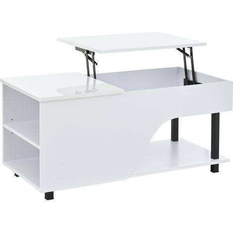 Tavolino da salotto alzabile 50 x 100 x 46 cm con vano nascosto, bianco, HOMVRA (1/5)