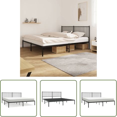 The Living Store Bettgestell mit Kopfteil Metall Schwarz 180x200 cm - Metallbettfundament - Doppelbett - Boxspringrahmen - Schwarzes Bettgestell - Stabiles Bettgestell (1/5)