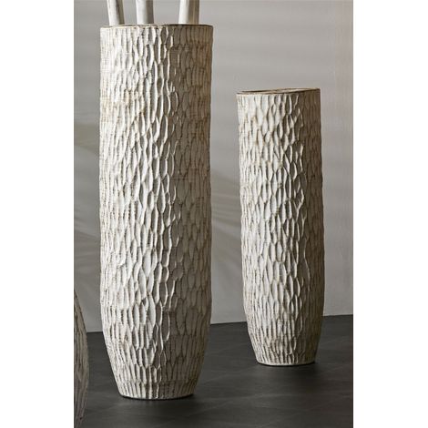 Vase Adara en terre cuite. Blanc Morel. 100 cm. Lot de 2. Dimensions : 30 x 100 cm. (1/4)