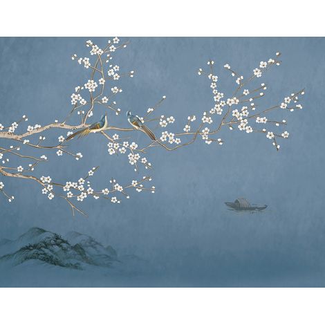 Papier peint panoramique - Fleurs Oiseaux - 130 cm x 100 cm (1/2)