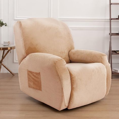 Recliner chair cover with storage, recliner chair cover for leather sofa, washable with elastic straps (beige) (1/5)