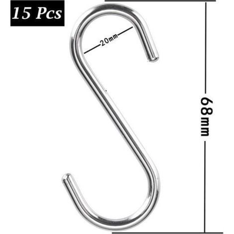 Ganci a S in acciaio inox, ganci a forma di S, ganci per appendere oggetti, ganci per fornelli da cucina e bagno (15 pezzi) (1/4)