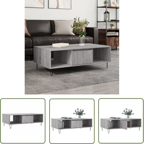 The Living Store Table basse sonoma gris 104x60x35 cm bois d'ingénierie - Table Basse - Meuble Salon - Table D'appoint - Table Design - Table Ronde (1/5)