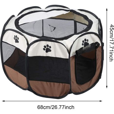 Tent de Tente pour Animaux de Compagnie Pet Mesh Cage Dog Mesh Cage Pet Play Play Tent, Pet Cat Dog Portable Cage Pliable Exercice et Jeu de Tente de Tente Cover Indoor/Outdoor Utilisation (Brown) (1/4)
