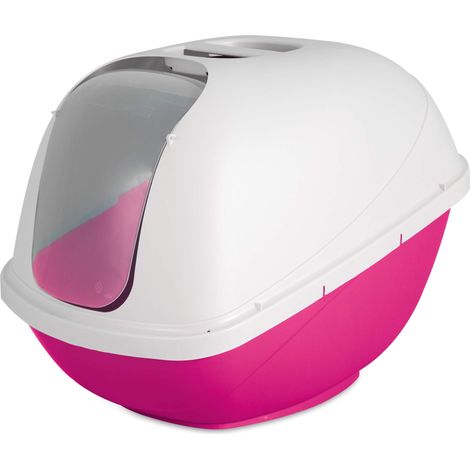 Bassine à litière à Capuche pour Chat, Grande Taille, Rose et Blanc (1/4)