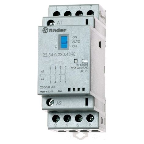 FINDER 223402304340PAS CONTATTORE MODULARE 230 VAC/DC 4 NO 25 A AGSNO2 M CHANICAL/LED INDICATORE CON LETTORE S