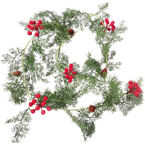 Guirlande de Nol artificielle de 5,74 pieds avec pomme de pin à baies rouges, fausse verdure d'hiver pour manteau de vacances, escalier, porte, décoration intérieure et extérieure (1/5)