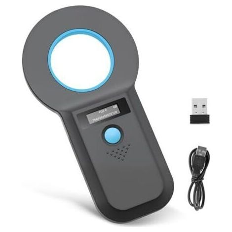 BUNTHAUS Lecteur d'identification pour animaux, lecteur de puces Bluetooth, lecteur de micropuces RFID 134,2 kHz/125 kHz avec écran OLED lumineux, capacité de stockage de 128 étiquettes, confo (1/5)