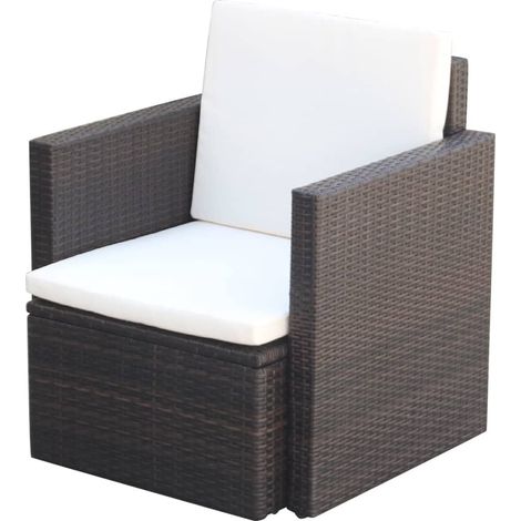 Gartenstuhl mit Polstern und Kissen Poly Rattan Braun