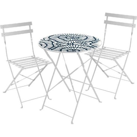 Ensemble de jardin - JUANIO - Table ronde et 2 chaises pliables - Acier - Blanc - Extérieur/Intérieur (1/2)