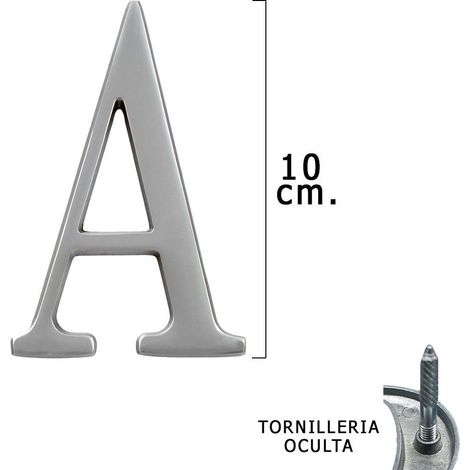 Lettera "A" in metallo argento opaco 10 cm. con Viti Nascoste (Blister 1 Pezzo)