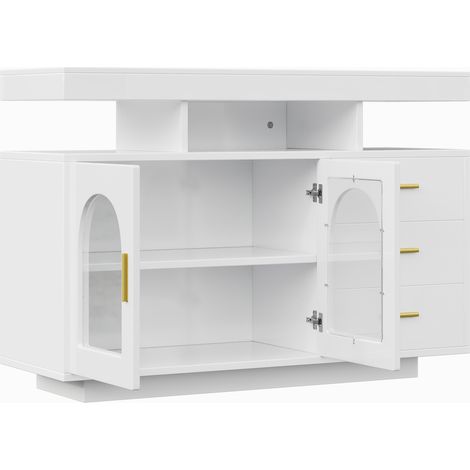 Buffet avec LED 120x40x80 cm blanc brillant, 3 tiroirs et 2 portes en acrylique HOMVRA (1/5)