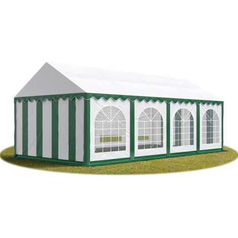 Festzelt Partyzelt 3x8 m PREMIUM, hochwertige PVC Plane 750 N in grün-weiß 100% wasserdicht mit Bodenrahmen