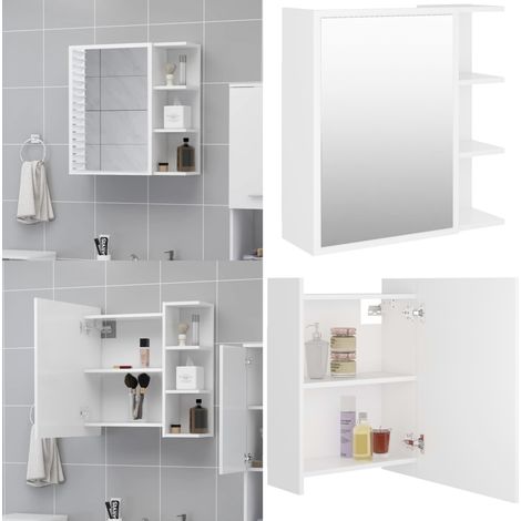 Armoire à miroir de salle de bain Blanc Bois d’ingénierie - Armoire De Salle De Bain - Meuble Lavabo - Miroir Mural - Rangement Salle De Bain - Commode Salle De Bain - Home & Living (1/5)
