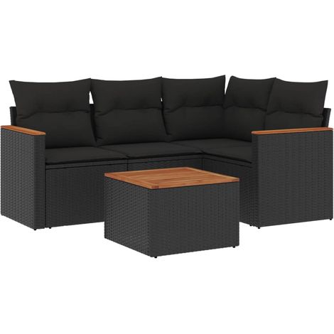 Set de muebles de jardín 5 pzas y cojines ratán sintético negro vidaXL (1/3)