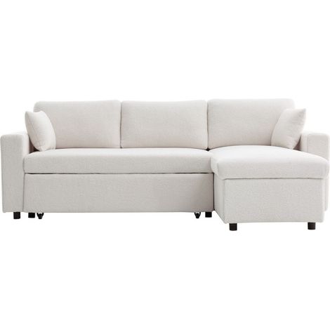 Canapé d'Angle Convertible Bouclette "Arron" 227cm Blanc (1/5)