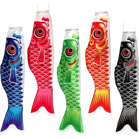 Manche à Air Extérieure Carpe Koinobori 40 Cm 5 Pièces Décoration Jardin Suspendue Colorée Légère Résistante Intempéries pour Terrasse Fête Extérieure Noël (1/5)