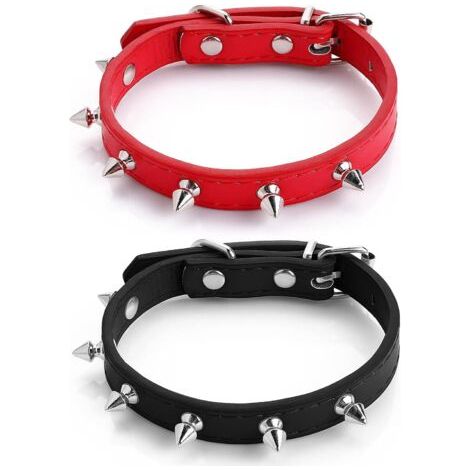 Halsband mit Spitzen für Katze und Hund, 2 Stück aus weichem PU-Leder, verstellbares Nietenhalsband für Welpen, Halsband mit Nieten und Spitzen für Jungen, Mädchen, Katze, Welpe, Größe S
