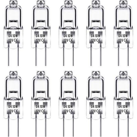 Ampoule Halogene G4, Ampoule G4 12V 10W, blanc chaud 3000K, 150LM, Intensité Variable,paquet de 10 [Classe énergétique G]