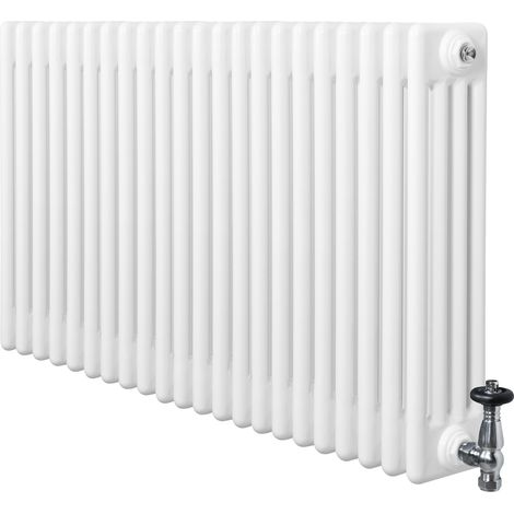 Radiador Horizontal 4 Columnas Blanco 600x1010 mm con Válvulas Termostáticas – Radiador Tradicional de Acero, 1280W, Calefacción Eficiente Incluye Soportes, Kit y Cepillo – Garantía 15 Años