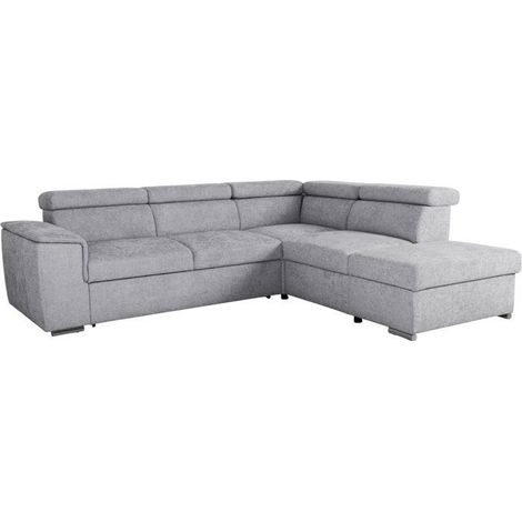 Canapé d'angle convertible réversible - 5 places - DAYTONA - Tissu Silver - Coffre - 260 x 216 x 94 cm