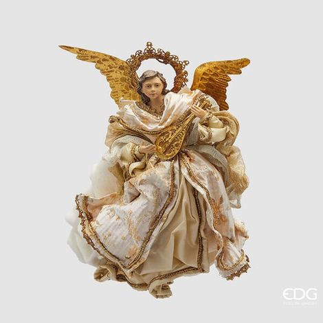 Angelo da appendere bianco con rifiniture dorate per decorazioni natalizie alto 35 cm