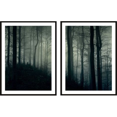 Gemälde-Poster im Rahmen, 53 x 73 cm, Diptychon, 2er-Set, Dark Forest, P2089 (1/3)