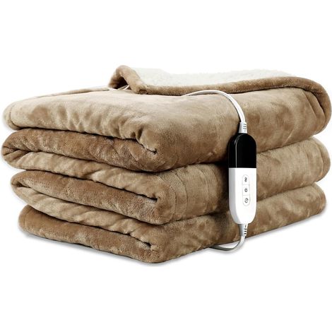 Couverture Chauffante 150×200 cm, Plaid Chauffant en Flanelle Beige (1/5)