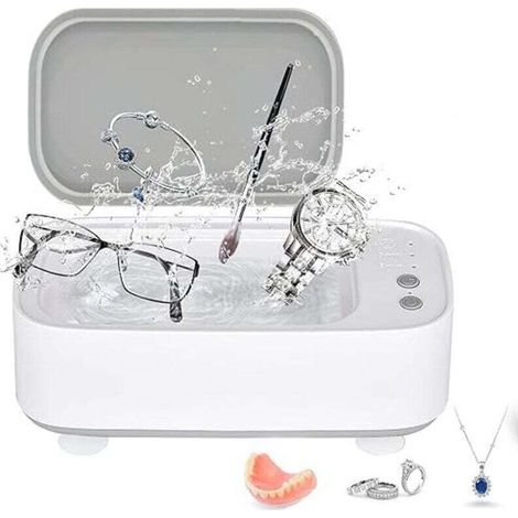 Nettoyeur à ultrasons 45 000 Hz, 500 ml, pour lunettes et bijoux, à ultrasons avec 3 modes de nettoyage, pour lunettes, montres et prothèses dentaires, blanc-Crezuo